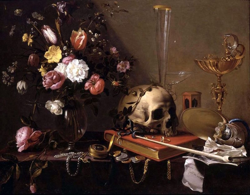 984px-Adriaen_van_Utrecht-_Vanitas_-_Still_Life_with_Bouquet_and_Skull